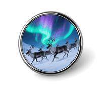 Broches à revers représentant un renne sous une aurore boréale, broche ronde tendance, badge bouton mignon en alliage pour chapeau, chemise, vêtements et sacs.