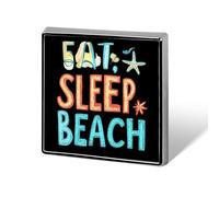 Broches carrées élégantes « Eat Sleep Beach », boutons, badges, sans couture, pour toutes les occasions. Idéales pour manger, dormir et se promener.