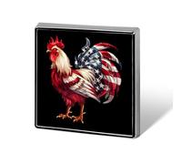 Broches carrées en métal représentant un coq de combat, un drapeau américain, pour la décoration de vêtements