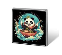 Broches carrées en métal représentant un panda kawaii mangeant des ramen japonais, pour la décoration de vêtements