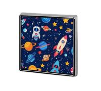 Broches carrées en métal représentant un vaisseau spatial et un astronaute, idéales pour la décoration de vêtements