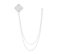 Broches costume homme Longue chaîne gland croix broche alliage strass cristal épinglettes Corsage hommes collier(Silver Plated)