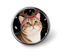Broches de Noël personnalisées de 2,5 cm représentant un chat avec des bois de cerf. Broches humoristiques pour hommes et femmes, style vintage, à accrocher à des sacs, vestes, sacs à dos, chapeaux,