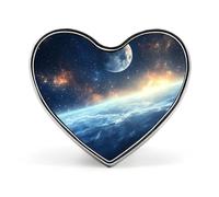 Broches décoratives en métal en forme de cœur, représentant la lune et la terre, à porter sur un chapeau, un sac à dos ou un vêtement.