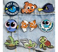 Broches en émail en forme de poisson mignon, broches de dessin animé 'Just Keep Swimming', badges de revers amusants en forme de tortue pour sacs à dos, pour enfants et fans