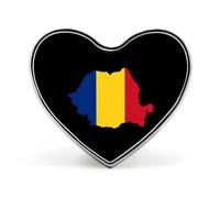 Broches en forme de cœur avec drapeau et carte de la Roumanie, personnalisées, à porter sur un revers de chemise ou un chapea