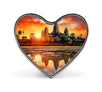 Broches en forme de cœur représentant les monuments d'Angkor Wat dans un ciel coloré - Bijoux mignons
