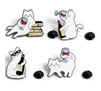 Broches en Métal Adorable chat Épingles en Métal Amusants 4 Pièces Badges en Métal Pins Décoratif Badge pour les amoureux des chats pour Sac à Dos Vêtements Décoration de Fête (B)