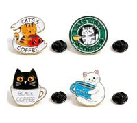 Broches en Métal Adorable chat Épingles en Métal Amusants 4 Pièces Badges en Métal Pins Décoratif Badge pour les amoureux des chats pour Sac à Dos Vêtements Décoration de Fête (A)