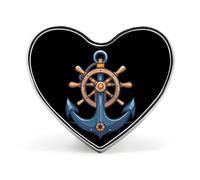 Broches en métal avec ancres et volant de bateau, badge en forme de cœur, pour décoration de vêtements