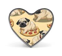 Broches en métal avec imprimé Pug Pizza Party et cœur d'amour, pour décoration de vêtements