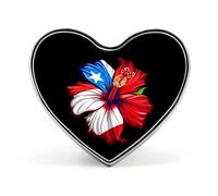 Broches en métal avec inscription Racines culturelles de l'État de Porto Rico », drapeau d'Amapola et Boricua, hibiscus, amour, cœur, pour décoration de vêtements