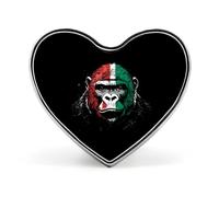 Broches en métal imprimées avec un badge en forme de cœur, drapeau italien et visage de gorille ; décorations mignonnes à épingler pour sacs à dos et vêtements.