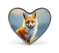 Broches en métal imprimées en forme de cœur de renard, boutons décoratifs mignons pour vêtements et sacs à dos
