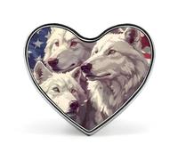 Broches en métal représentant un loup blanc, drapeau américain, cœur, pour décoration de vêtements