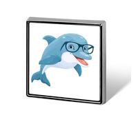 Broches et épingles carrées légères avec dauphin souriant portant des lunettes pour vêtements, châle, chapeau