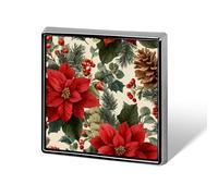 Broches et épingles carrées légères avec fleurs de poinsettia rouges, feuilles de houx et cônes unisexes pour vêtements, châle, chapeau