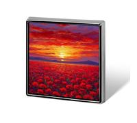 Broches et épingles carrées légères et carrées pour vêtements, châle, chapeau et coucher de soleil rouge sur champ de coquelicots