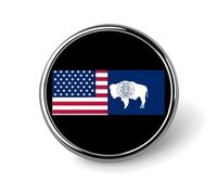 Broches et épingles rondes Drapeau des États-Unis et du Wyoming pour femmes, 2,5 cm, épingle de revers pour hommes, décoration pour chapeau, sac ou sac à dos