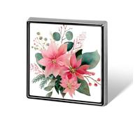 Broches et épingles unisexes à l'aquarelle rose poinsettia et eucalyptus - Insigne carré léger - Bijoux pour vêtements, châle, chapeau