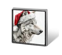 Broches et épingles unisexes en forme de loup portant un chapeau de Père Noël rouge - Insigne carré léger pour vêtements, châle, chapeau