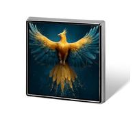 Broches et épingles unisexes Majestic Phoenix Gold Burning Yellow Feathers, carrées et légères, à porter sur vêtements, châles et chapeaux.