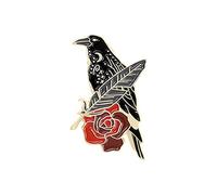 Broches Et Pins Pour Femme Fleur Corbeau Créatif Animal Broche Tendance Noir Plume Corbeau Frolic Mode Vêtements Intéressant Broche Attache Pins (B, One Size)