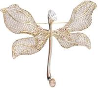 Broches pour femmes, 14K Gold Dragonfly Moissanite Brooch, High-End Wing Design, Elegant Coat Accessory(Gold+Yellow)