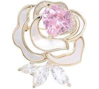 Broches pour femmes, 14K Gold Exquisite Camellia Brooch, High-end Natural Pearl Scarf Clip Pin(Pink)