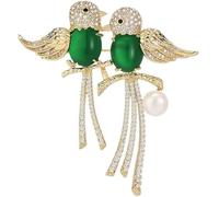 Broches pour femmes, 14K Gold Lucky Magpie Brooch, Moissanite & Oil Drop Design High-End Pin, Anti-Loss Buckle for Suit Collar(Green)