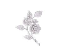 Broches pour femmes, 14K Gold Luxe Rose Brooch, Micro-Pave Moissanite Flower Design, High-End Pin for Suits, Coats and Formal Wear(Silver)