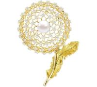 Broches pour femmes, 14K Gold Moissanite Embellished Freshwater Pearl Dandelion Brooch, High-end Fashion Accessory(Gold)