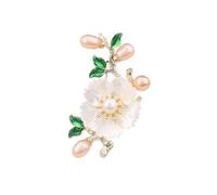 Broches pour femmes, 14K Gold Traditional Plum Blossom Brooch, Freshwater Pearl and Moissanite Pin, High-End Magnolia Shell Design for Women(Gold green)