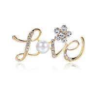 Broches Pour Vetements Femme Broche Lettre Love Fleur Dorée Sertie De Diamants Et Perles Corsage Et Boucle Châle