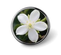 Broches rondes en émail représentant un lac de cratère volcanique et du jasmin blanc - Modèle unisexe pour vêtements, chapeaux, sacs et sacs à dos