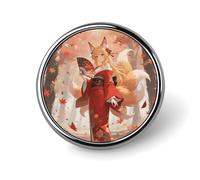 Broches rondes et mignonnes en émail holographique numérique représentant un renard sous un érable, unisexes, pour vêtements, chapeaux, sacs et sacs à dos.