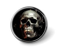 Broches rondes pour robe, costume, accessoire épinglette effrayante tête de mort vintage, cadeau pour femme et homme souvenir, Circular, Aluminium, Alliage d'aluminium