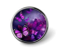 Broches rondes pour robe, costume, épinglette à revers papillon violet, broche vintage, cadeau pour femme et homme, souvenir, Circular, Aluminium, Alliage d'aluminium