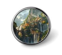 Broches rondes représentant un château avec un paysage, à porter en revers ou comme décoration pour vêtements et chapeaux (femmes et hommes). Cadeaux pour hommes et femmes.