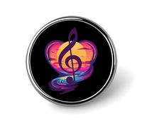 Broches rondes rétro avec notes de coucher de soleil et musique, boutons personnalisés, pour décoration de vêtements