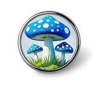 Broches rondes vintage en forme de champignon bleu - Accessoires de costume - Cadeau pour femme et homme, Circular, Aluminium, Alliage d'aluminium