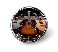 Broches rondes vintage pour robe, costume, accessoire de costume, broche à revers en forme de guitare, cadeaux pour femmes et hommes souvenirs, Circular, Aluminium, Alliage d'aluminium