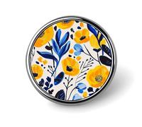 Broches rondes vintage pour robe, costume, accessoires de costume, épinglette à fleurs jaunes et bleues, cadeaux pour femmes et hommes, souvenir, Circular, Aluminium, Alliage d'aluminium