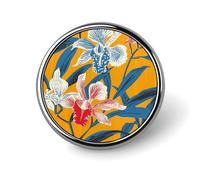 Broches rondes vintage pour robe, costume, accessoires de costume, épinglette à fleurs jaunes et bleues, cadeaux pour femmes et hommes, souvenir, Circular, Aluminium, Alliage d'aluminium