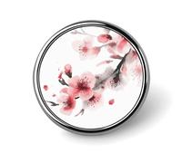 Broches rondes vintage pour robe, costume, épinglette à revers motif fleurs de cerise, cadeaux pour femmes et hommes souvenirs, Circular, Aluminium, Alliage d'aluminium