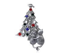 Broches vintage en forme de sapin de Noël avec couple de chats pour femmes avec strass - Bijoux pour cadeaux et fêtes