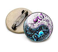broches, Yin Yang broches noir blanc Tai Chi papillon Dragon chat motif broche ronde verre cristal gemme en métal(3)