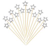 Brochettes à Cocktail en Bois en Forme d'étoile, 50pcs Pics à Cocktail, Cure Dents Etoiles, Idéal pour Décorer les Fruits, les Grillades, les Cupcakes et les Cocktails (Argent)