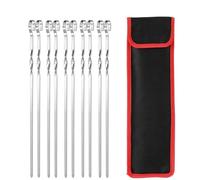 Brochettes Barbecue Brochettes de Barbecue en acier inoxydable, avec ensemble sacs tissu, aiguille plate, bâton métal, jardin, 20/12/10/6 pièces(10Pcs With Bag)