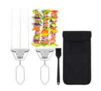 Brochettes Barbecue | Piques à Kebab en Métal 3 Dents avec Poussoir | Brochettes Barbecue Réutilisables - Pour Viande Légumes Fruits Poulet Bœuf Porc Crevettes Poisson Camping Extérieur